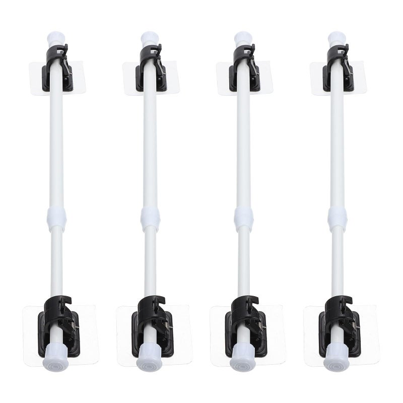 Adjustable Tension Shower Curtain Rod Set 4 Telescoping Poles 8 Black No Drill Hooks - Image 2