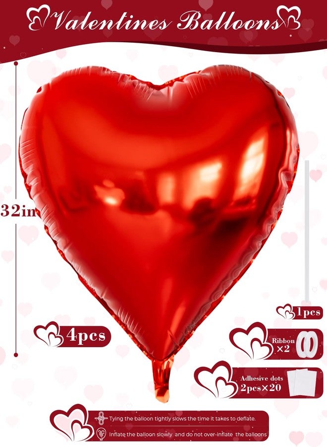 Haolongfa Red Heart Balloons, 4 Pcs 32 Inch Valentines Balloons, Large Red Heart Foil Balloons, Romantic Heart Shaped Balloons, Mylar Balloons for Valentine's Day Wedding Engagement Party Decorations - Image 2