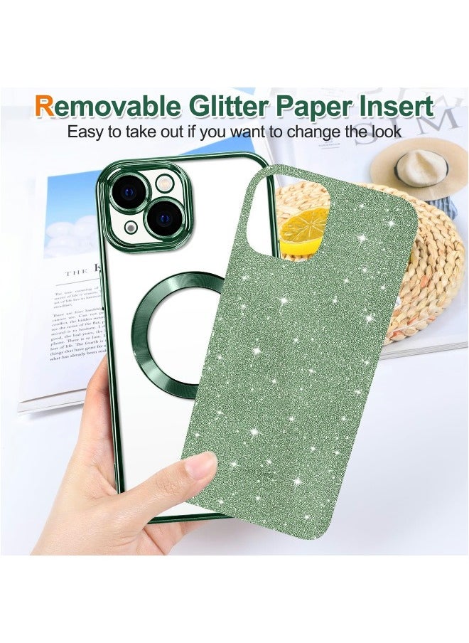 ShebSheb iPhone 13 Case Glitter, Clear Magnetic Phone Cases with Camera Lens Protector [Compatible with MagSafe] Bling Sparkle Plating Soft TPU Shockproof Protective Cover for Women Girls  - Image 2