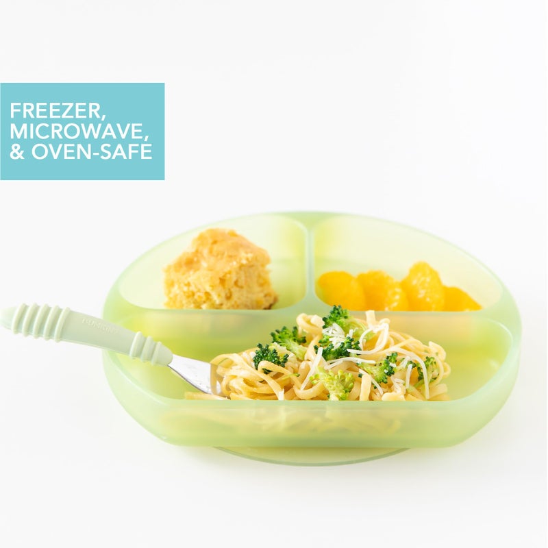 Bumkins Toddler and Baby Suction Plate, Silicone Divided Grip Dish for Babies and Kids, Baby Led Weaning, Children Feeding Supplies, Non Skid Sticky Bottom, Ages 6 Months Up, Green Jelly - Image 4