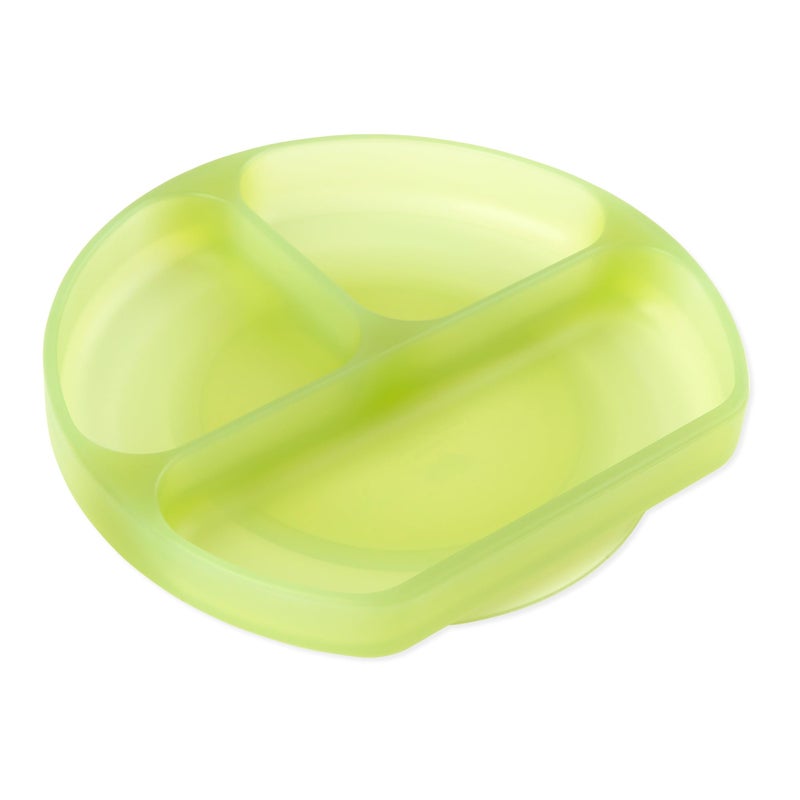 Bumkins Toddler and Baby Suction Plate, Silicone Divided Grip Dish for Babies and Kids, Baby Led Weaning, Children Feeding Supplies, Non Skid Sticky Bottom, Ages 6 Months Up, Green Jelly - Image 1