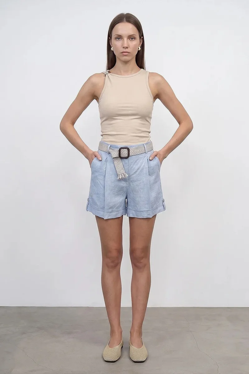 DILVIN Women's Linen High-Waist Tailored Shorts