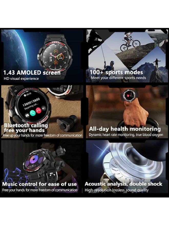 AROAQ GT100 2-in-1 Smartwatch with TWS Wireless Earbuds | 1.43" AMOLED HD Display, 128MB Music Storage, NFC, Bluetooth Call, Health & Fitness Tracker – Waterproof Smart Watch - Image 2