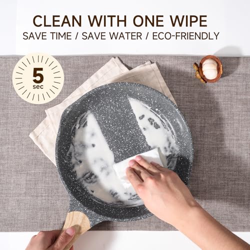 JEETEE 9.5 Inch Nonstick Frying Pan, Stone Coating Cookware, Nonstick Omelette Pan with Heat-Resistant Handle, Compatible with All Stoves (Grey) - Image 4