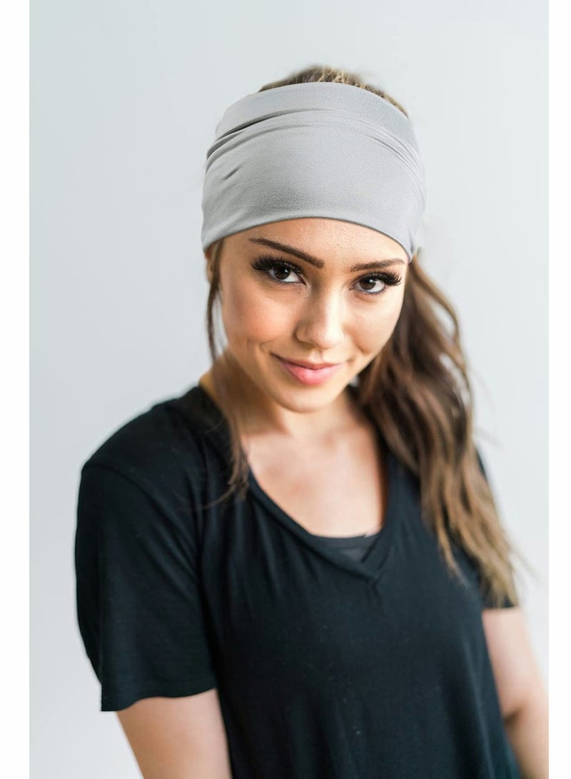 SOLARAE 2 Pack Wide Headbands for Women, Boho Knotted Sweat on-Slip Fashion Hair Bands, Head Wraps Elastic Soft Cotton Cloth Turbans Bandana for Yoga, Running, Sport - Image 2