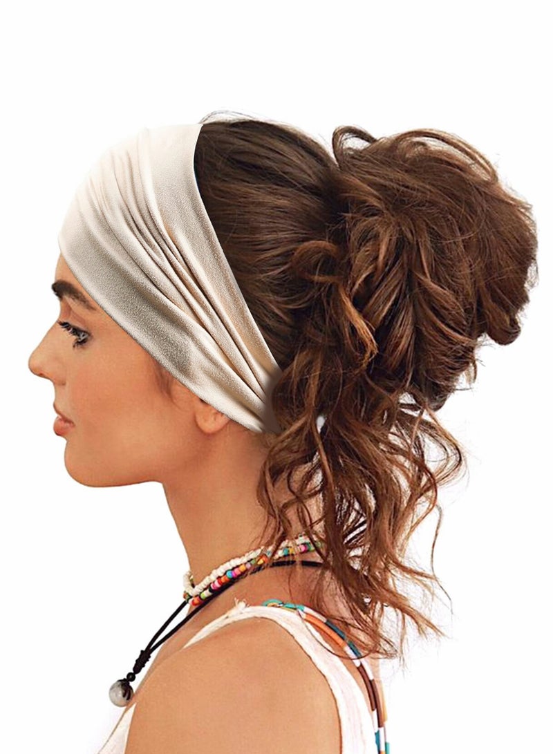SOLARAE 2 Pack Wide Headbands for Women, Boho Knotted Sweat on-Slip Fashion Hair Bands, Head Wraps Elastic Soft Cotton Cloth Turbans Bandana for Yoga, Running, Sport - Image 3
