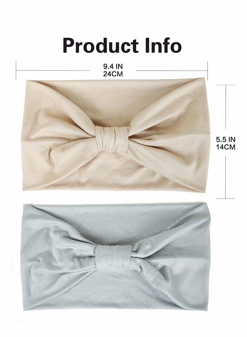 SOLARAE 2 Pack Wide Headbands for Women, Boho Knotted Sweat on-Slip Fashion Hair Bands, Head Wraps Elastic Soft Cotton Cloth Turbans Bandana for Yoga, Running, Sport - Image 4