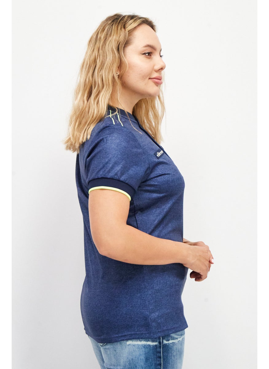 Ellesse Women Stand Collar Short Sleeve Logo Top, Navy  - Image 2