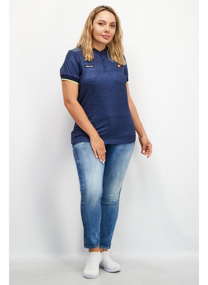 Ellesse Women Stand Collar Short Sleeve Logo Top, Navy  - Image 4