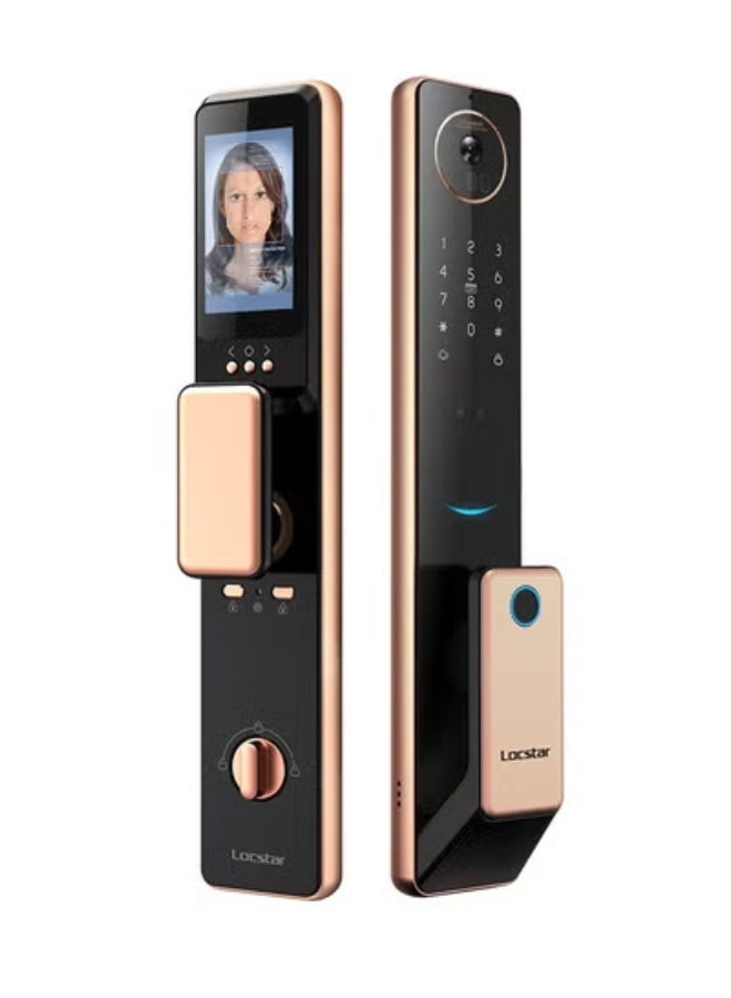 لوكستار قفل باب ذكي S61 مع جرس باب - واي فاي، تطبيق تويا، بصمة إصبع، بطاقة IC، كلمة مرور ومفتاح دخول - أمان منزلي مُحسّن (ذهب) - Image 1
