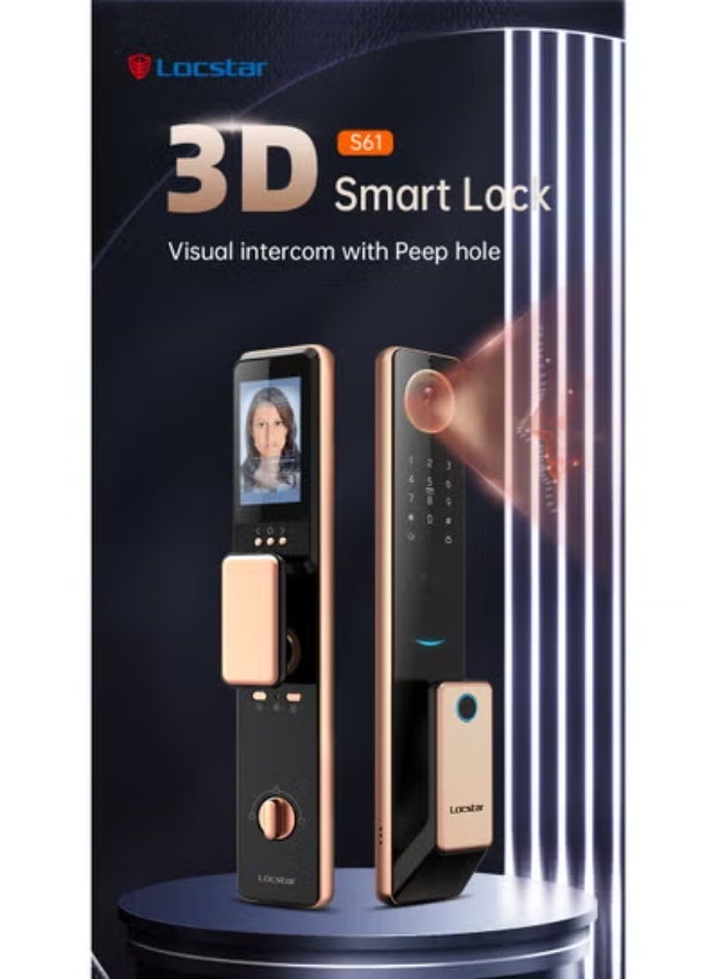 لوكستار قفل باب ذكي S61 مع جرس باب - واي فاي، تطبيق تويا، بصمة إصبع، بطاقة IC، كلمة مرور ومفتاح دخول - أمان منزلي مُحسّن (ذهب) - Image 3