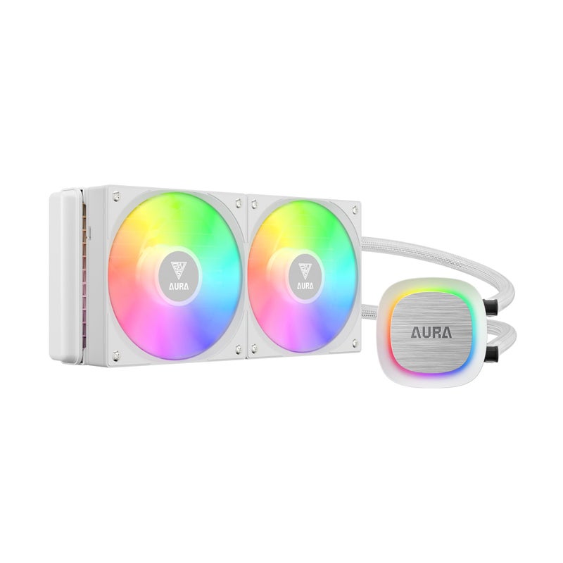 GAMDIAS GAMDIAS 240mm AIO CPU Water Cooler, Hidden Cable Design, Rotatable Pump, MB Sync ARGB & PWM, 30 Light Effect, Intel LGA 1700, AMD AM5/AM4, White, AURA  - Image 1