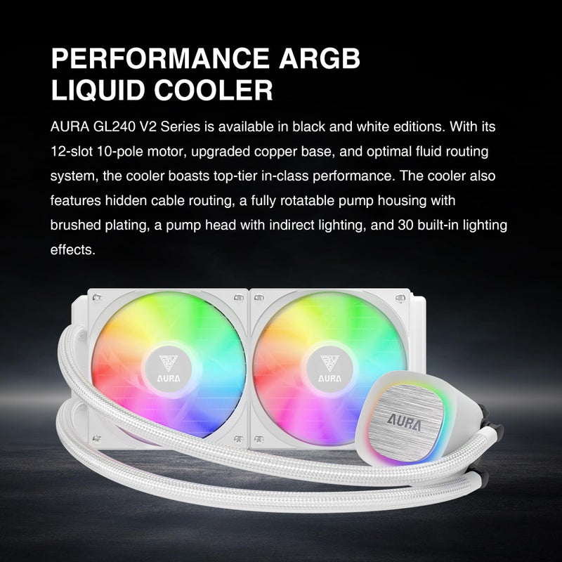 GAMDIAS GAMDIAS 240mm AIO CPU Water Cooler, Hidden Cable Design, Rotatable Pump, MB Sync ARGB & PWM, 30 Light Effect, Intel LGA 1700, AMD AM5/AM4, White, AURA  - Image 2