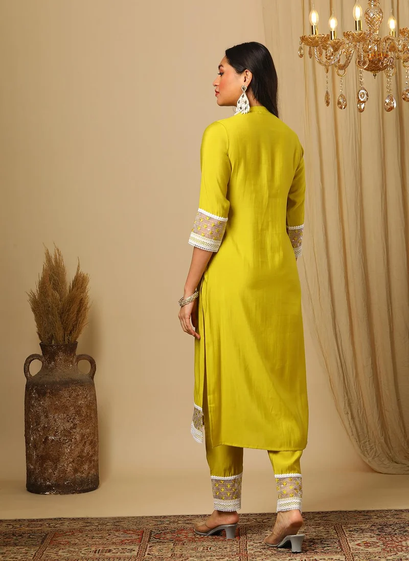 globus Globus Women Floral Yoke Design Regular Thread Work Kurta With Trousers