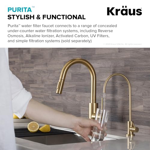 KRAUS Purita 100% Lead-Free Kitchen Water Filter Faucet in Brushed Brass, FF-100BB - Image 2