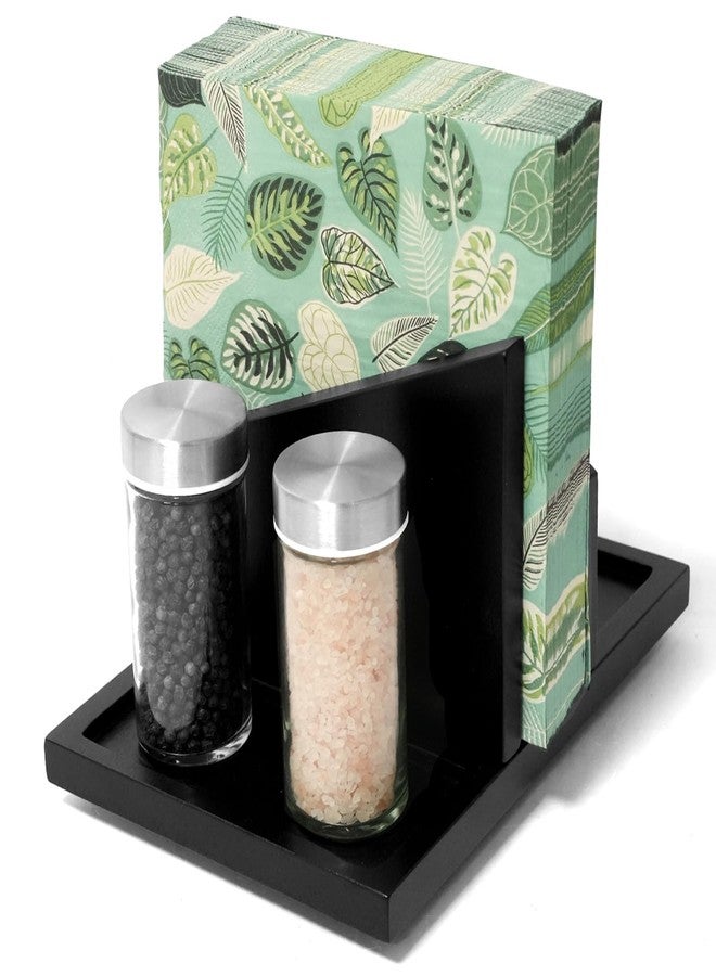 EVERBBKING Wooden Napkin Holder Rotating Napkin Dispenser with Spice shaker Caddy Large capacity for Table, Kitchen Countertop, Dining Table Decor (black) - Image 2