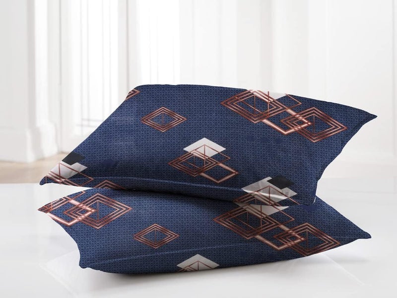 BSB مجموعة BSB HOME Prime 160tc من الألياف الدقيقة القطنية القابلة للتنفس والمضادة للتجاعيد مع ملاءة سرير مزدوجة و2 غطاء وسادة بحجم كينج - أزرق وبني - Image 3