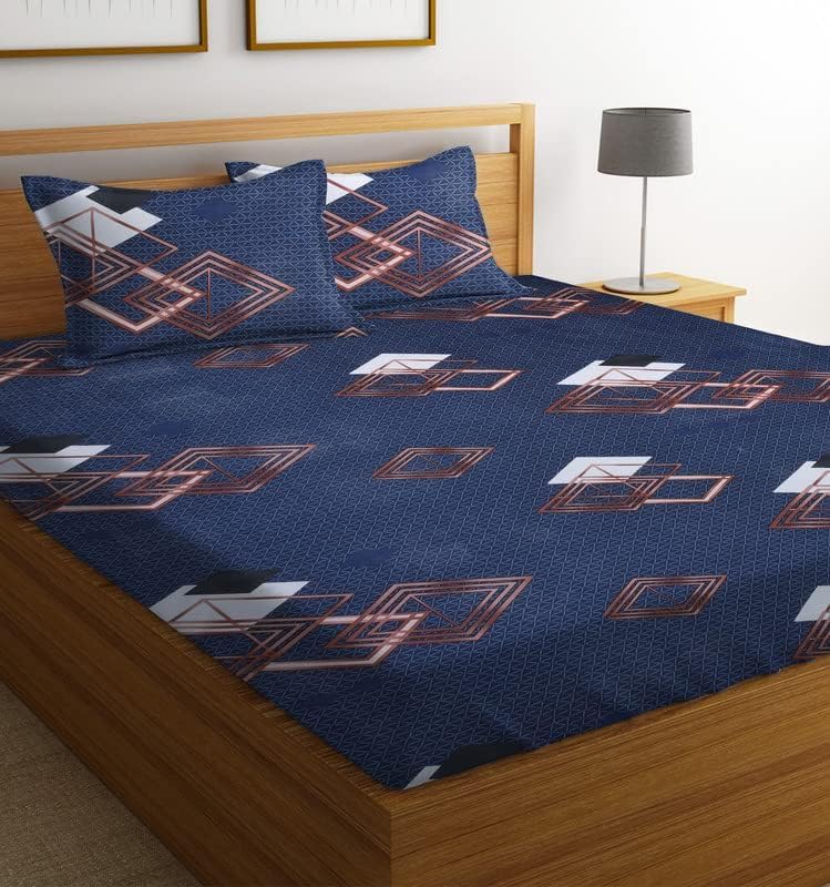 BSB مجموعة BSB HOME Prime 160tc من الألياف الدقيقة القطنية القابلة للتنفس والمضادة للتجاعيد مع ملاءة سرير مزدوجة و2 غطاء وسادة بحجم كينج - أزرق وبني - Image 5