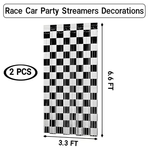 Riomhorry Birthday Party Streamers Decorations, Photo Booth Props Backdrops Decorations, Black and White Checkered Foil Fringe Decor Supplies for Race Car Theme Party - Image 3