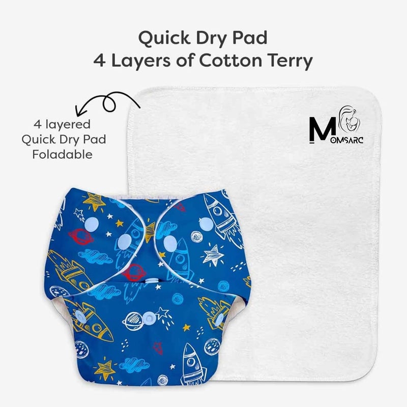 MOMSARC Leakage-Proof Reusable Cloth Diapers for Babies | High-Absorbent Diapers with Bamboo Cotton + 6 Insert Pads | Washable, Adjustable, Free Size | Eco-Friendly Baby Nappies (Combo Pack 6) - Image 5