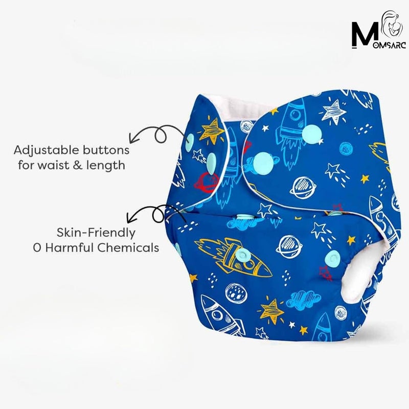MOMSARC Leakage-Proof Reusable Cloth Diapers for Babies | High-Absorbent Diapers with Bamboo Cotton + 6 Insert Pads | Washable, Adjustable, Free Size | Eco-Friendly Baby Nappies (Combo Pack 6) - Image 3