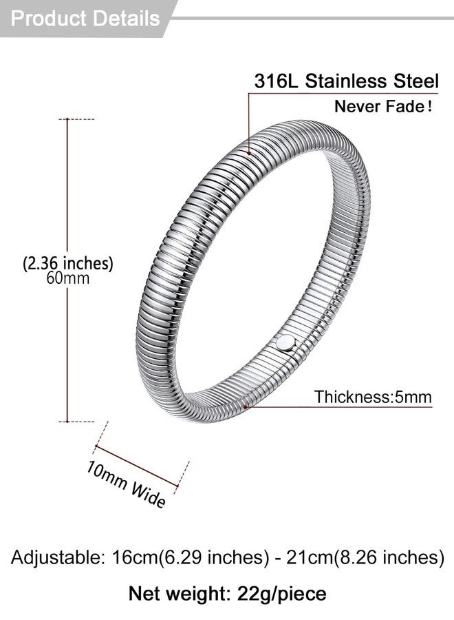 U7 Stainless Steel Stretch Bangle Bracelets for Women, 10mm Wide Band Bracelet, Silver Wristband Cuff Bracelets - Image 4