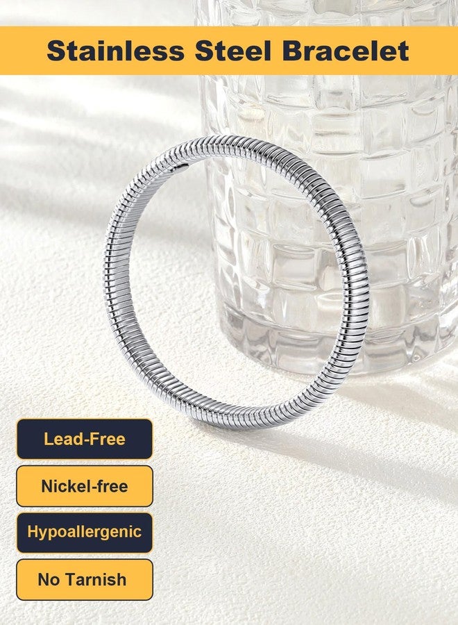 U7 Stainless Steel Stretch Bangle Bracelets for Women, 10mm Wide Band Bracelet, Silver Wristband Cuff Bracelets - Image 5