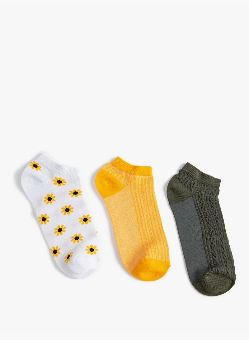 KOTON Floral 3-Pack Bootie Socks Set