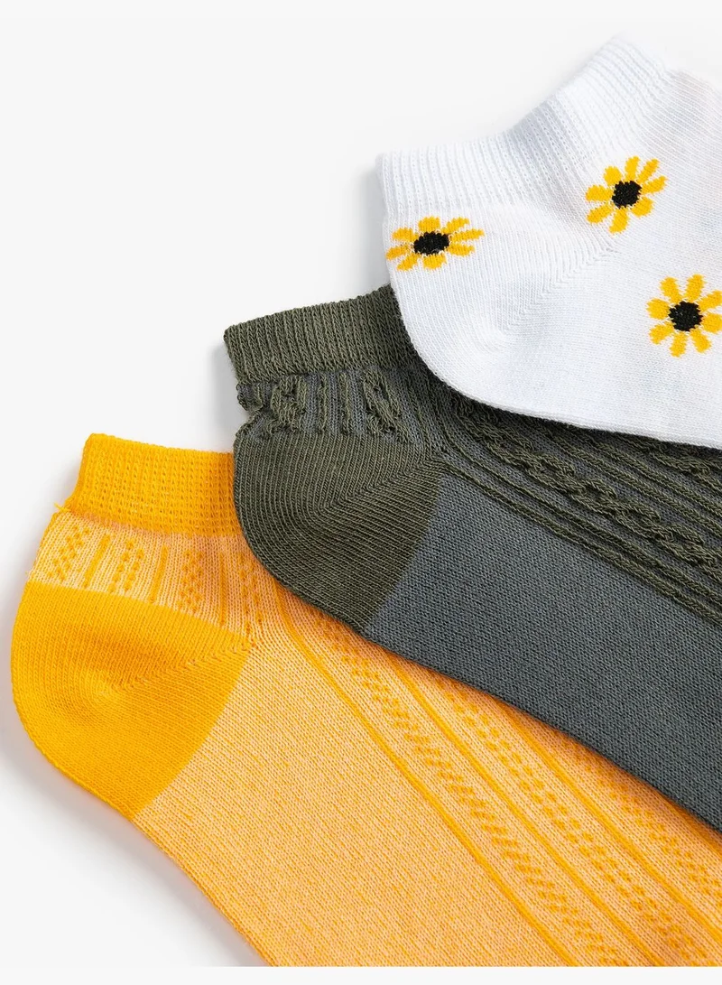 KOTON Floral 3-Pack Bootie Socks Set