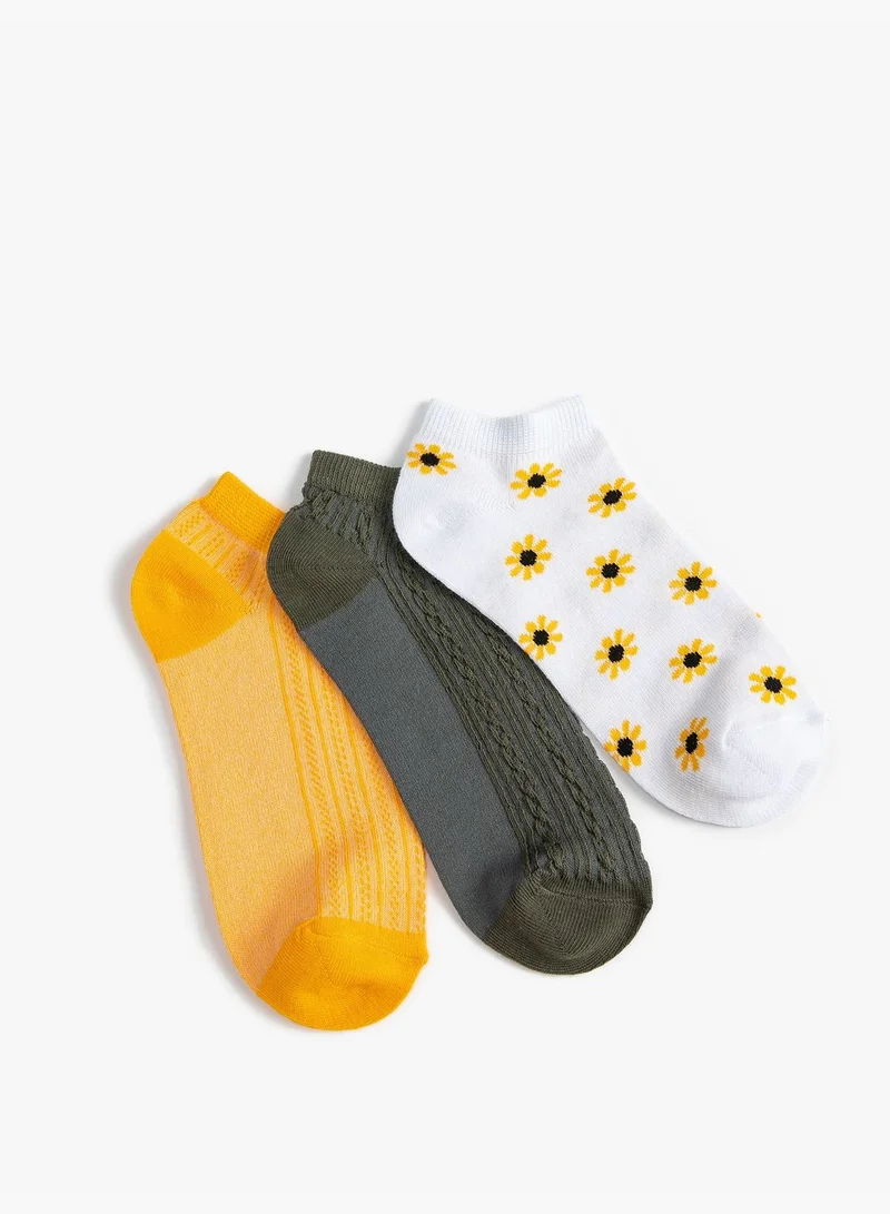 KOTON Floral 3-Pack Bootie Socks Set