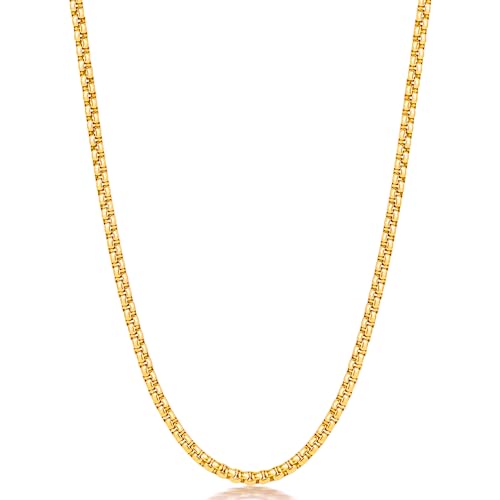 Fiusem 14K Gold Plated Chain for Men, 2.5mm 14K Gold Plated Stainless Steel Necklace for Men and Women, Box Chain 18 Inches - Image 1