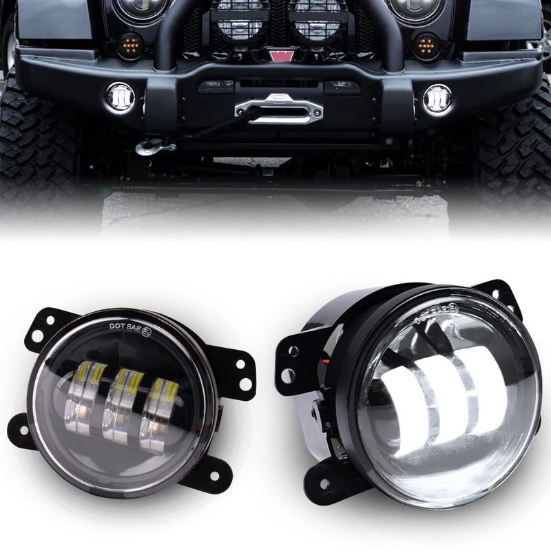 AUXLIGHT White 4 Inch LED Fog Lamps Replacements Compatible with 20072018 Jeepp Wrangler JK JKU Unlimited Front Bumper Fog Lights Pack of 2