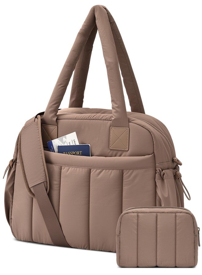 oscaurt Gym Bag for Women Lightweight Duffle Bag for Travel with Toiletry Pouch Water Resistant Carry On Weekender Overnight Duffel, Brown-Set, 16.5 x 7.5 x 11.8 inches, Stylishly Simple - Image 1