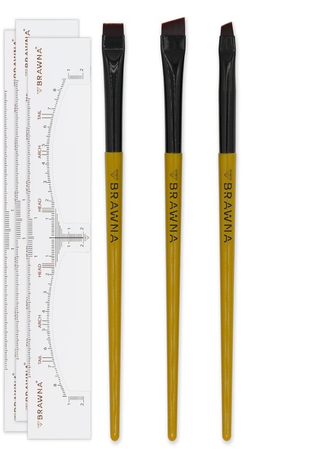 BRAWNA مجموعة فرش الحواجب BRAWNA - 3 قطع فرش مكياج آيلاينر بزاوية دقيقة - رسم الحواجب والشفتين - فرشاة كونسيلر مسطحة - بودرة، كريم، بوميد، معجون - Image 1