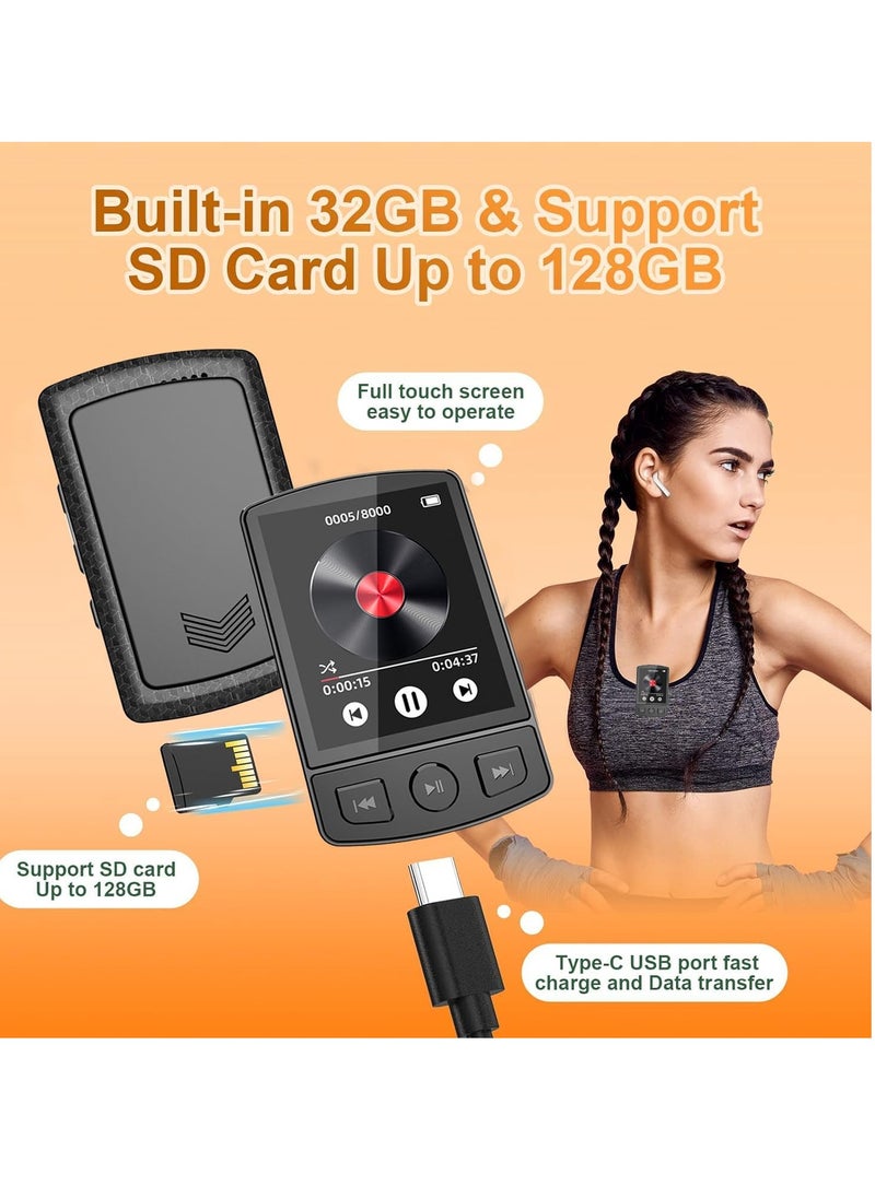 General 32GB Mp3 Player with Clip, Portable Mp3 Mp4 Music Player with Bluetooth 5.0, 1.8-Inch HD Full Touch Screen, Voice Recorder, High Fidelity Lossless Sound Music Player with HD Speaker  - Image 3