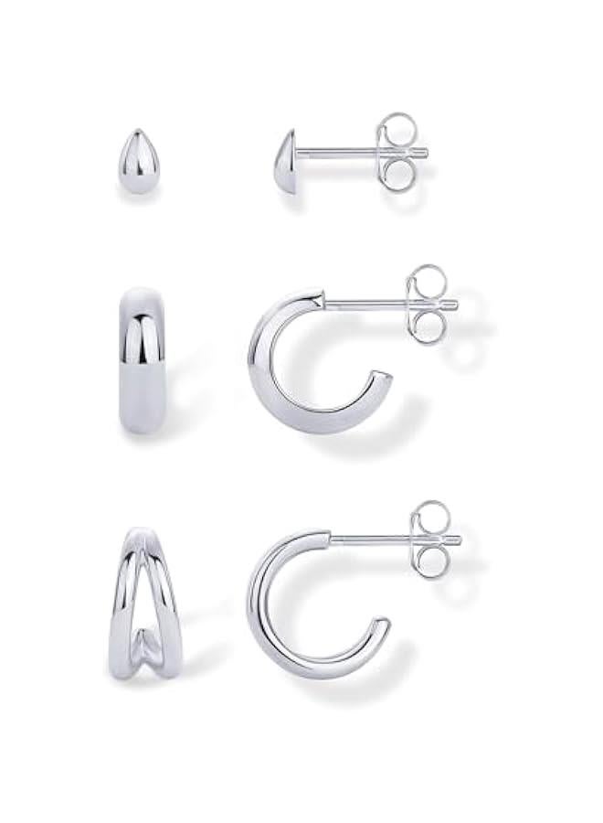 PAVOI 14K-18K Yellow Gold Plated Sterling Silver Posts Three Pairs Small Hoop Earrings for Women - Statement Gold Hoop Earrings Set - Cubic Zirconia Rope Teardrop Chunky Huggie Earscape Piercings  - Image 1