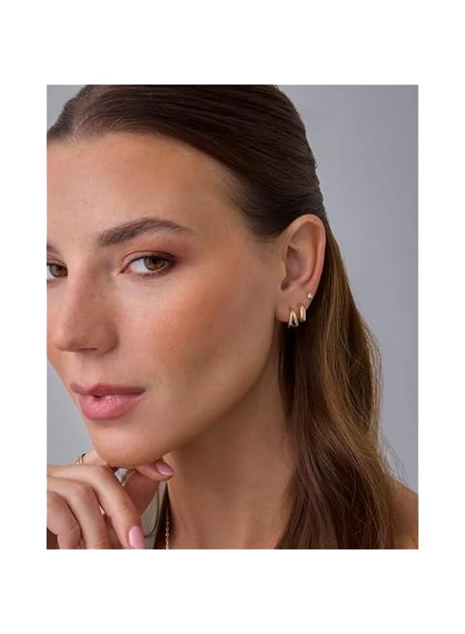 PAVOI 14K-18K Yellow Gold Plated Sterling Silver Posts Three Pairs Small Hoop Earrings for Women - Statement Gold Hoop Earrings Set - Cubic Zirconia Rope Teardrop Chunky Huggie Earscape Piercings  - Image 3
