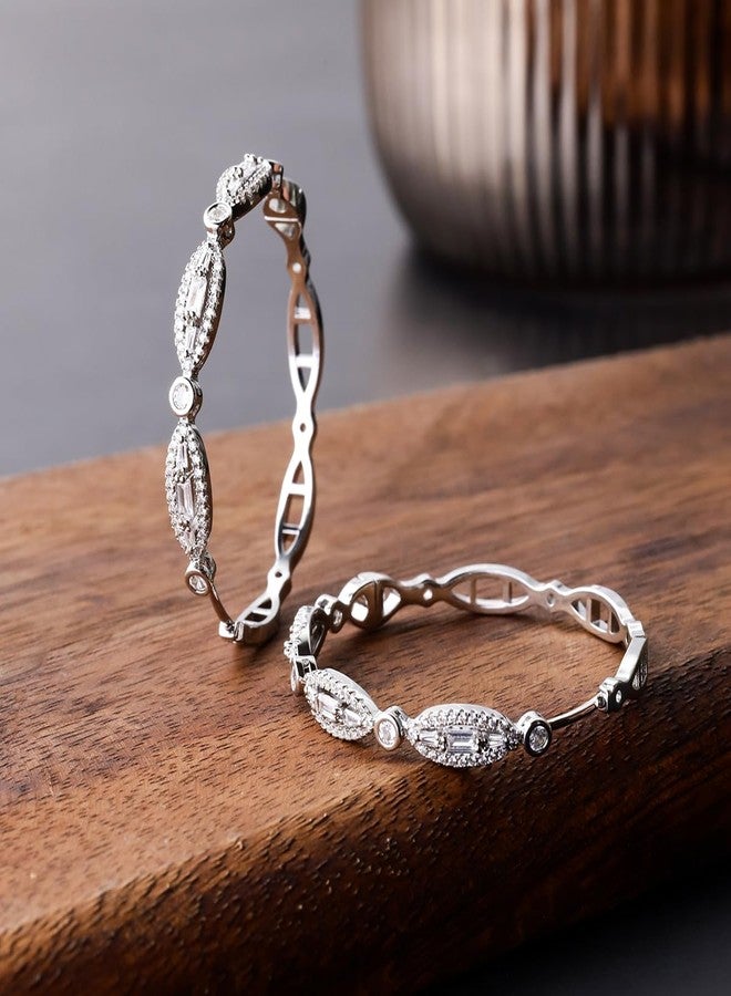 Shaze Dewdrops White Stone Studded Hoop Earrings - Image 3