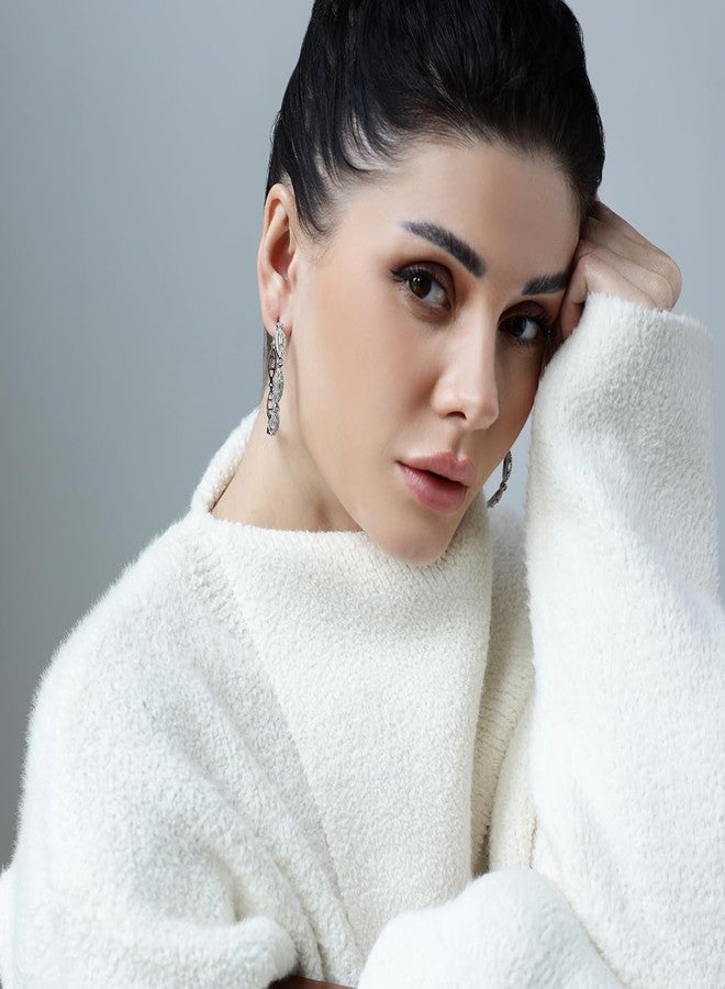 Shaze Dewdrops White Stone Studded Hoop Earrings - Image 4