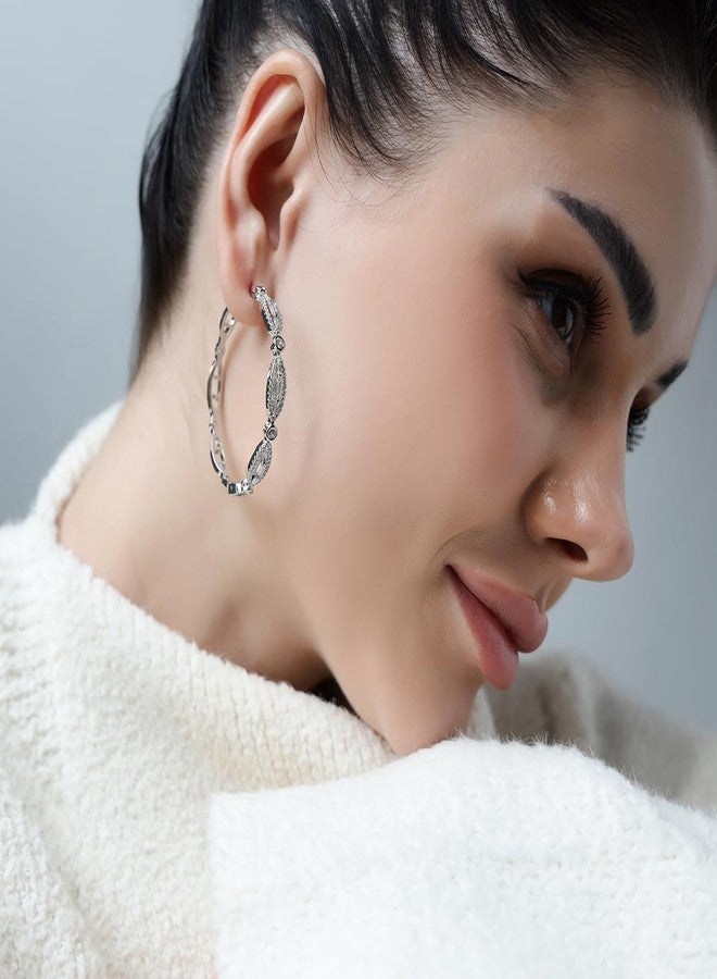 Shaze Dewdrops White Stone Studded Hoop Earrings - Image 2