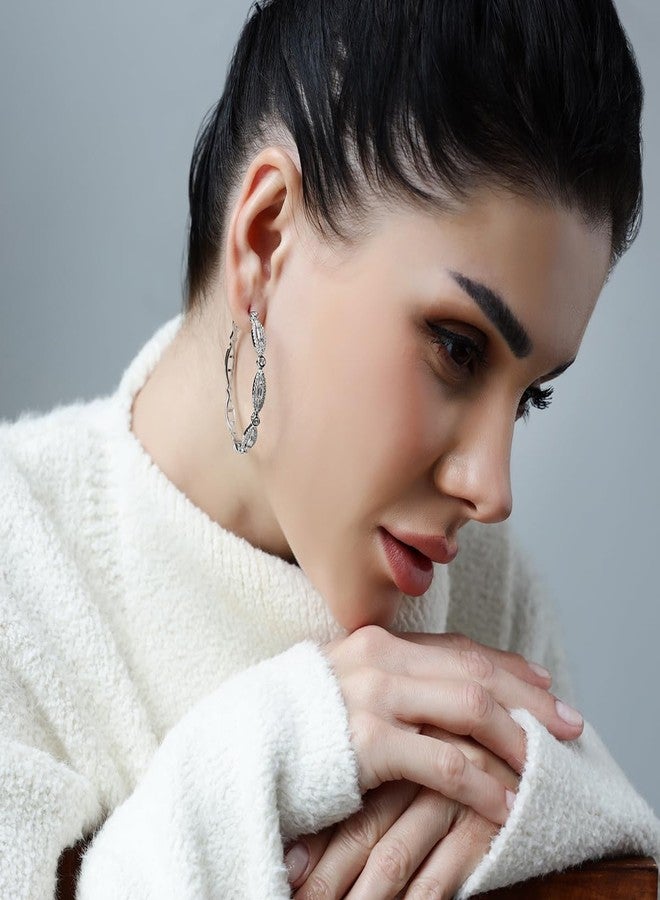 Shaze Dewdrops White Stone Studded Hoop Earrings - Image 5