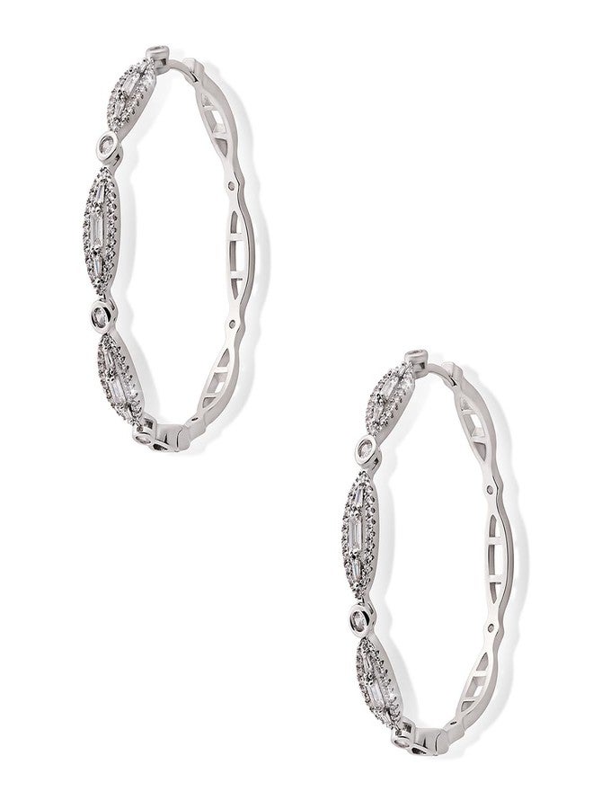 Shaze Dewdrops White Stone Studded Hoop Earrings - Image 1