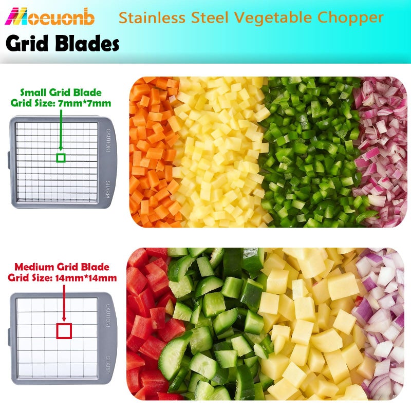 Moeuonb All-in-1 Vegetable Chopper with 8 Blades - Mandoline Slicer-Pro Food Chopper with Container - Veggie Salad Onion Chopper - Potato Dicer French Fry Cutter - Cheese Grater - Stainless Steel material - Image 4