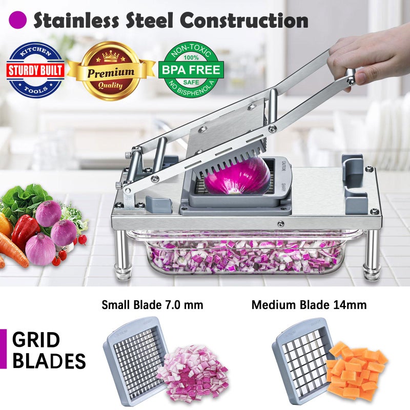 Moeuonb All-in-1 Vegetable Chopper with 8 Blades - Mandoline Slicer-Pro Food Chopper with Container - Veggie Salad Onion Chopper - Potato Dicer French Fry Cutter - Cheese Grater - Stainless Steel material - Image 2