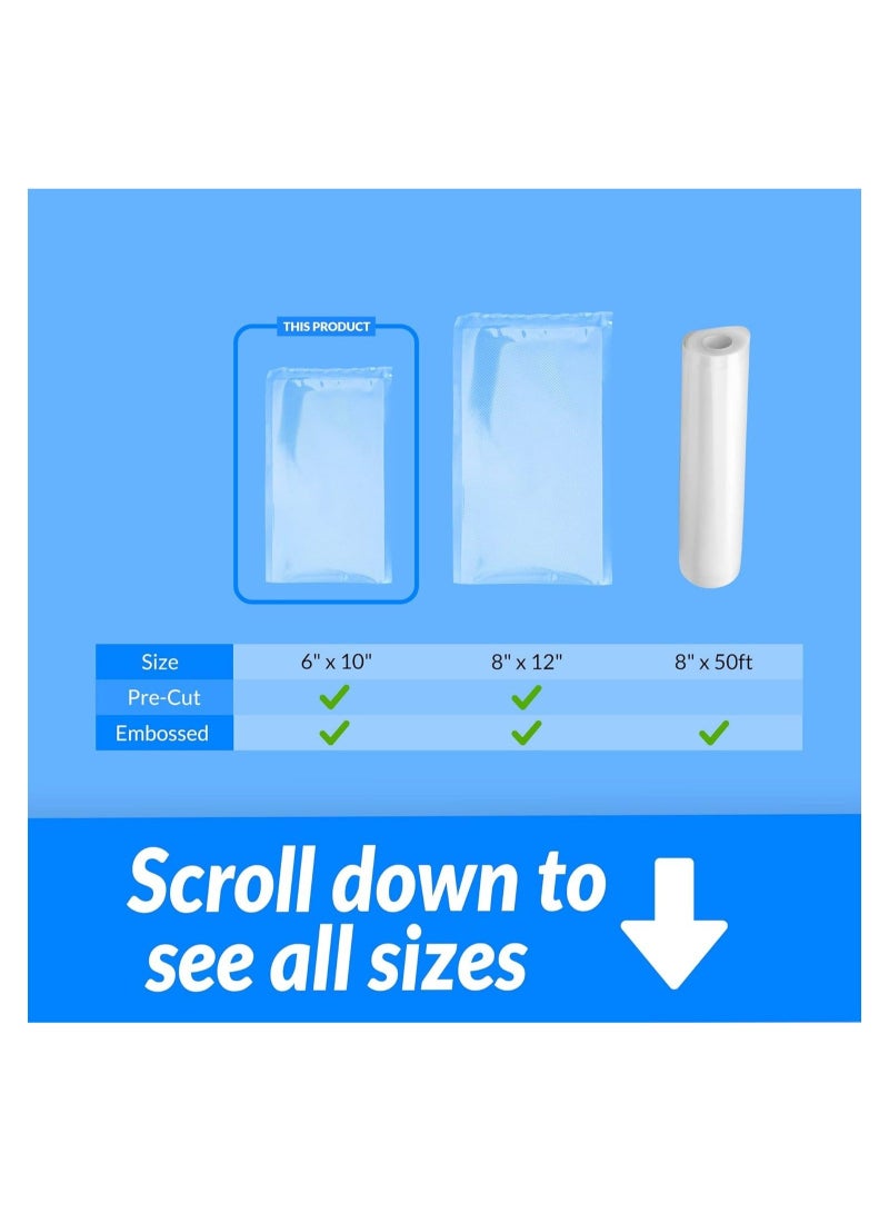 كابتن تيك Vacuum Sealer Bags, 100 Bags Pre-Cut Embossed Vacuum Bags, BPA Free Vacuum Seal Bags, Universal Design Pre-Cut Bag, for Sous Vide, Food Freezer Storage, Food Prep, Pint Size, Clear (6x10 in.) - Image 4