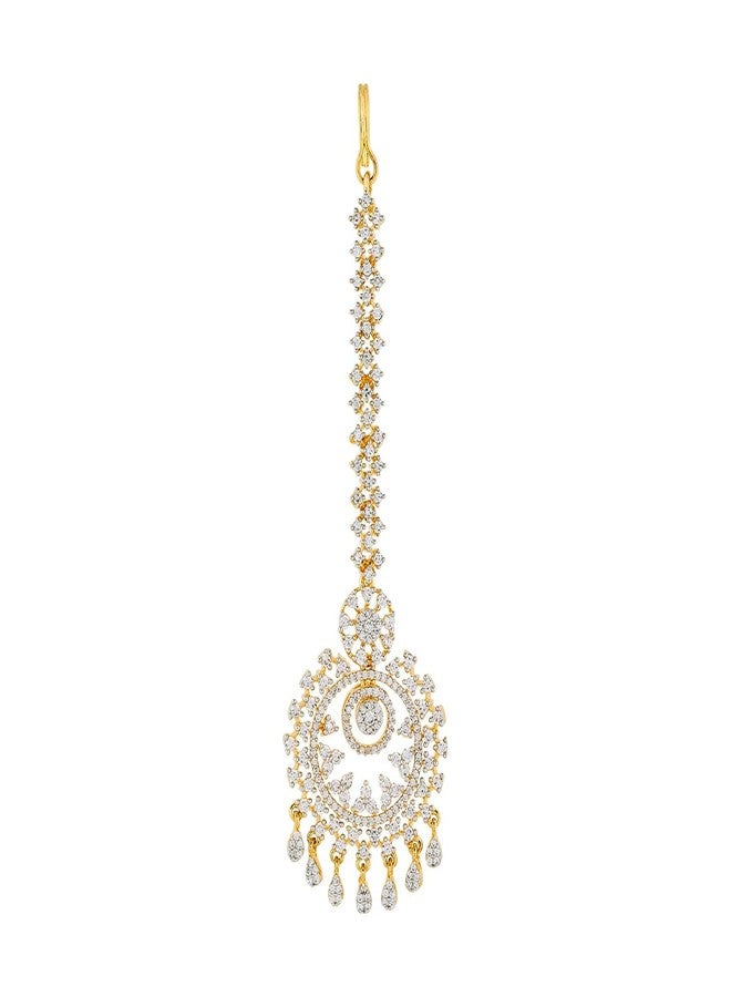 Kushal's Fashion Jewellery white rodium-gold polished zircon maang tikka for women | Best for bridesmaid & Special Occasion - 454071 - Image 1