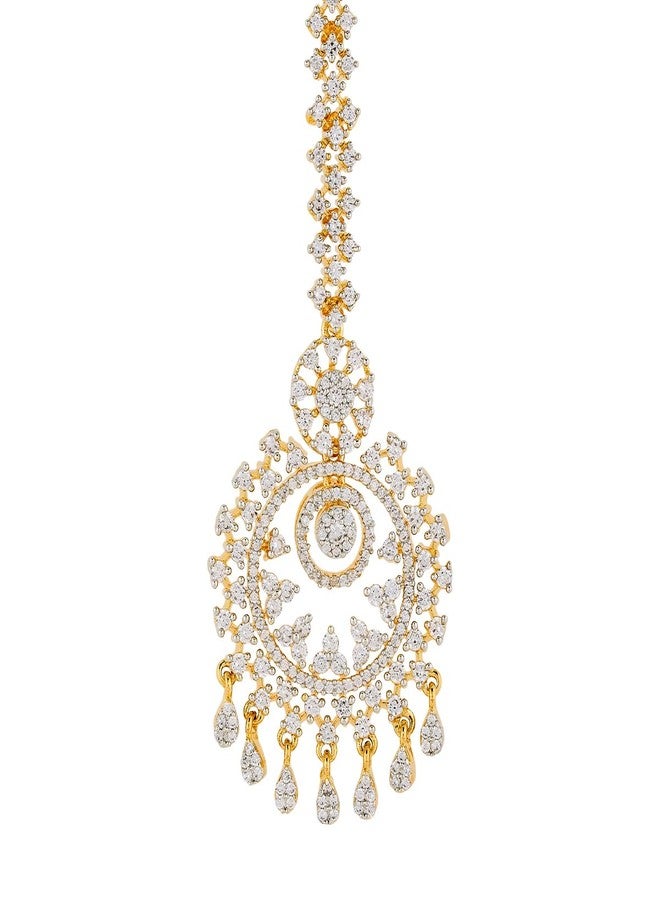 Kushal's Fashion Jewellery white rodium-gold polished zircon maang tikka for women | Best for bridesmaid & Special Occasion - 454071 - Image 4