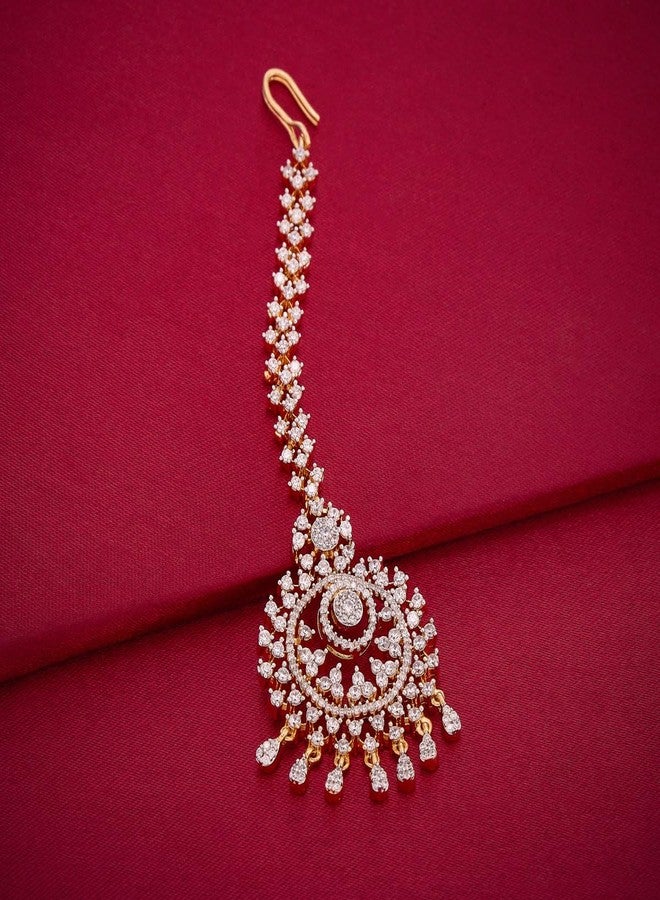 Kushal's Fashion Jewellery white rodium-gold polished zircon maang tikka for women | Best for bridesmaid & Special Occasion - 454071 - Image 3