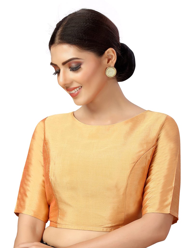 Studio Shringaar Women's Polyester Elbow Length Sleeves Plain Coloured Saree Blouse(Peach, 40) - Image 3