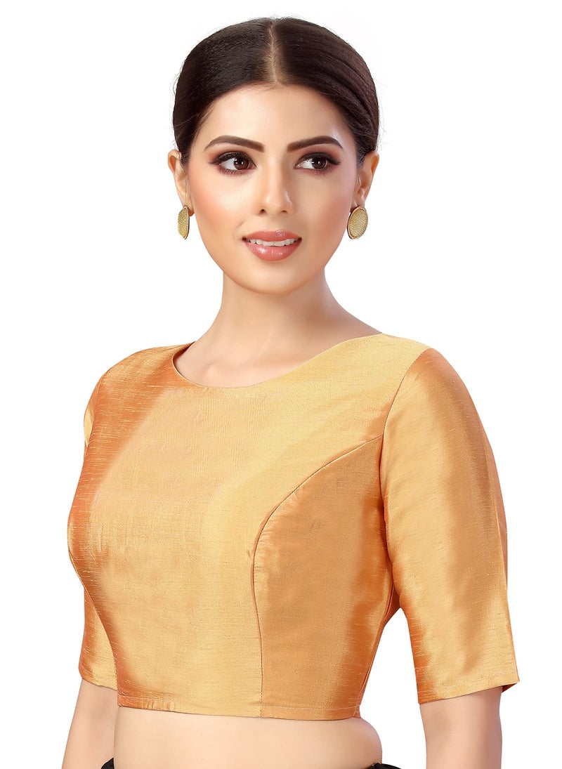 Studio Shringaar Women's Polyester Elbow Length Sleeves Plain Coloured Saree Blouse(Peach, 40) - Image 2
